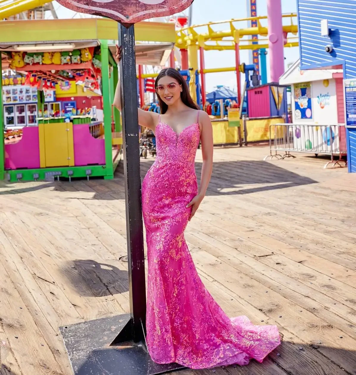 Model wearing a prom dress